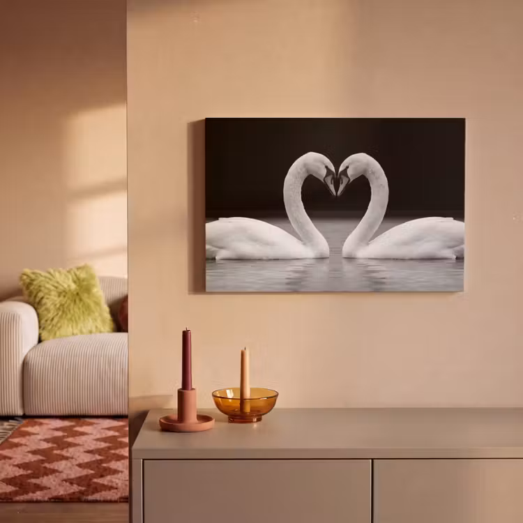Canvas schilderij - Zwanen - Hart - Zwart - Wit — 2