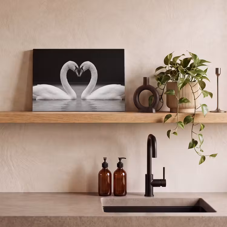 Canvas schilderij - Zwanen - Hart - Zwart - Wit — 3
