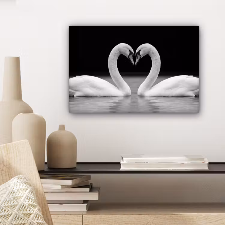 Canvas schilderij - Zwanen - Hart - Zwart - Wit — 5