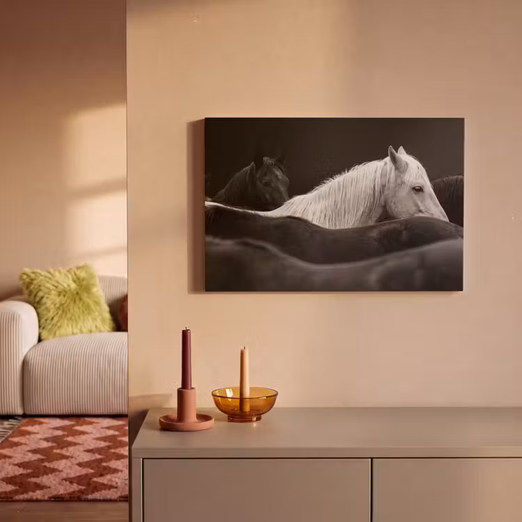 Canvas schilderij - Paarden - Zwart - Wit - Kudde — 2
