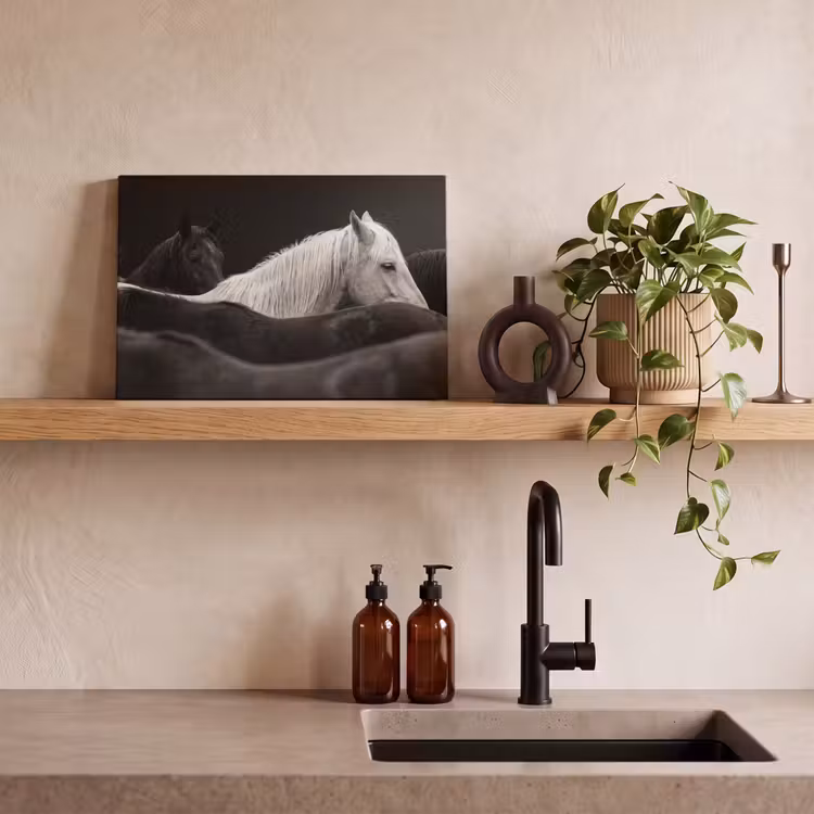 Canvas schilderij - Paarden - Zwart - Wit - Kudde — 3