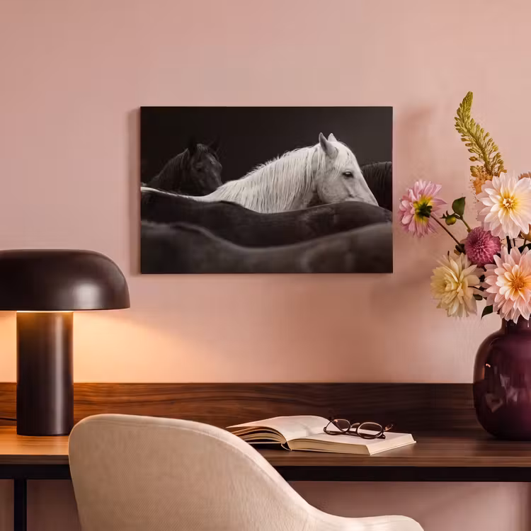 Canvas schilderij - Paarden - Zwart - Wit - Kudde — 4