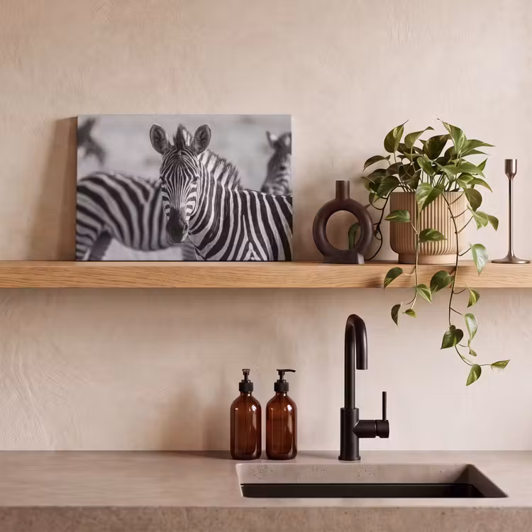 Canvas schilderij - Zebra's - Zwart - Wit — 3