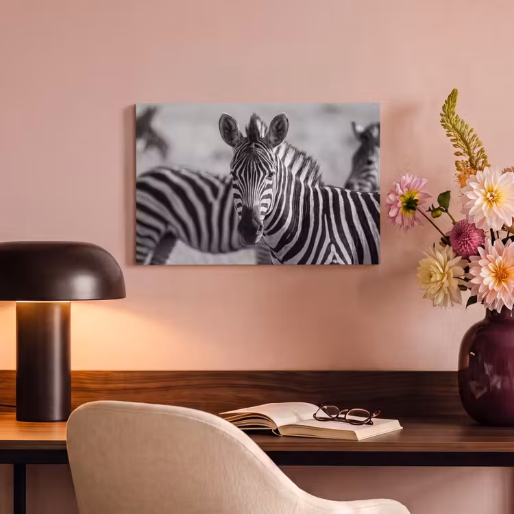 Canvas schilderij - Zebra's - Zwart - Wit — 4