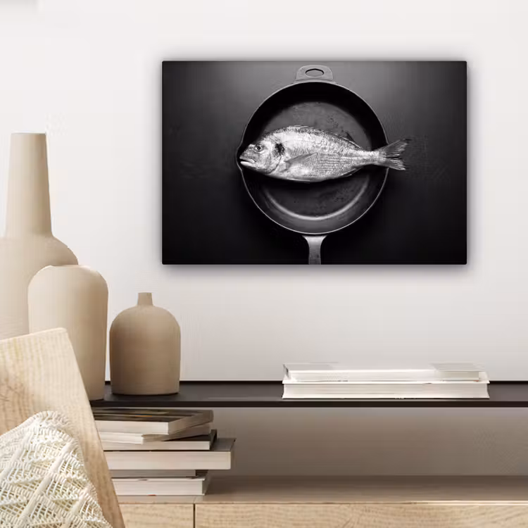 Canvas schilderij - Pan - Vis - Zwart - Wit — 5