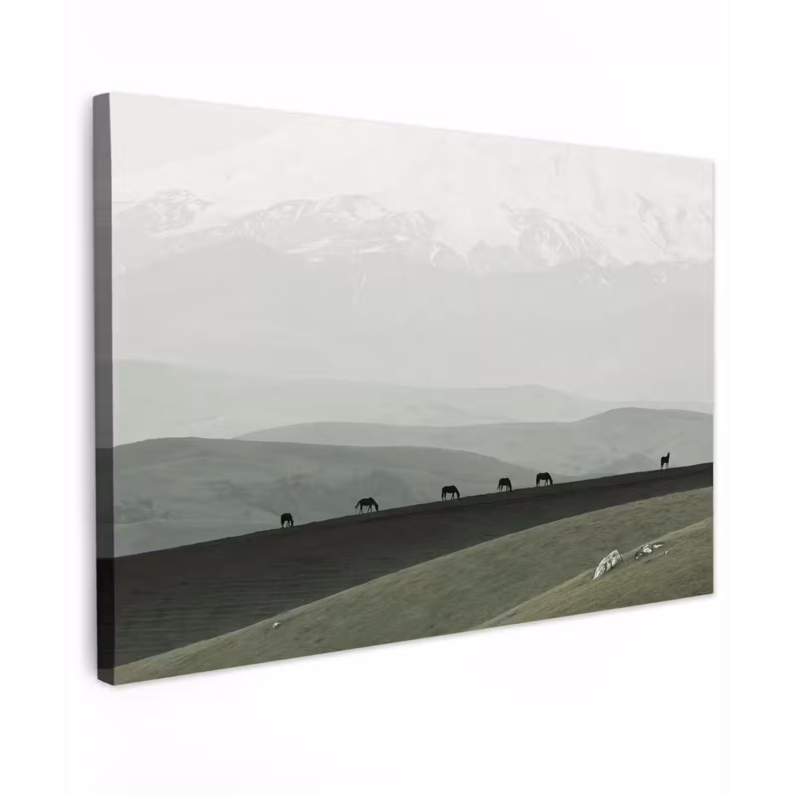 Canvas schilderij - Grijs - Berg - Paarden — 1