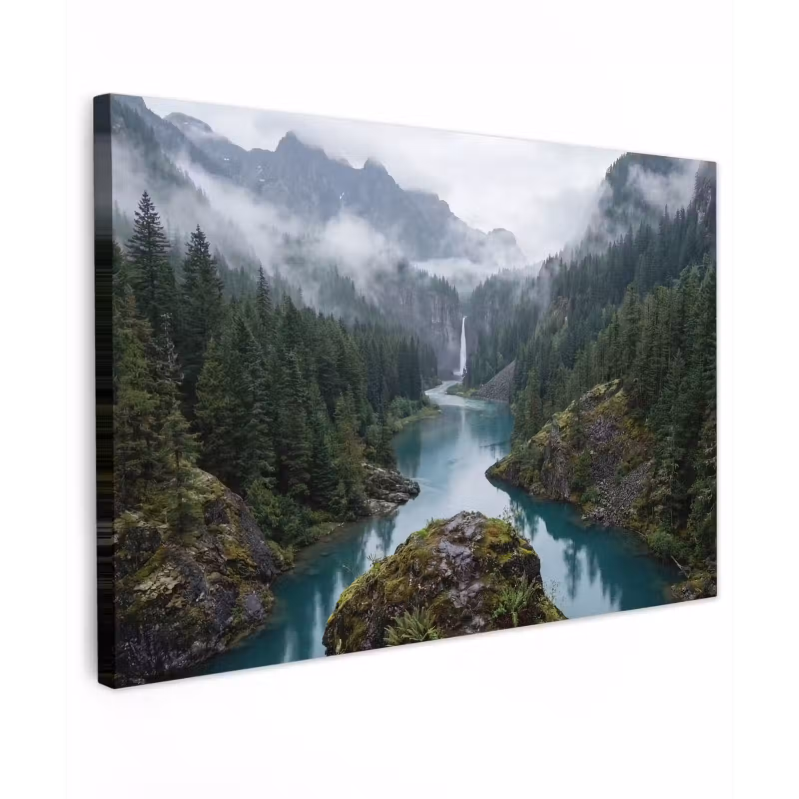 Canvas schilderij - Waterval - Bomen - Bergen — 1