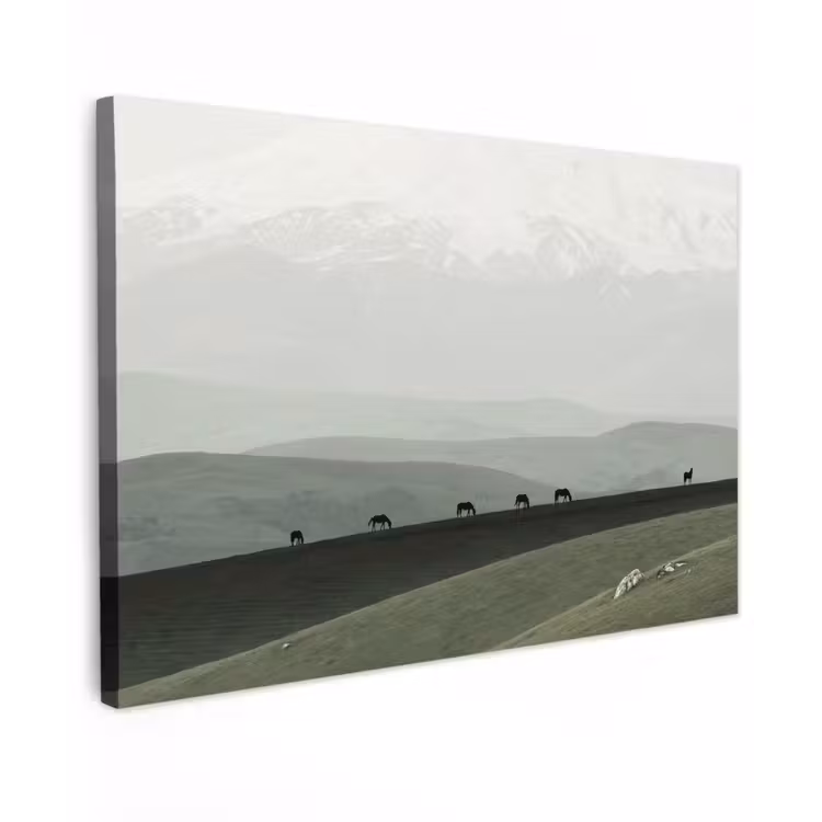 Canvas schilderij - Grijs - Berg - Paarden — 1