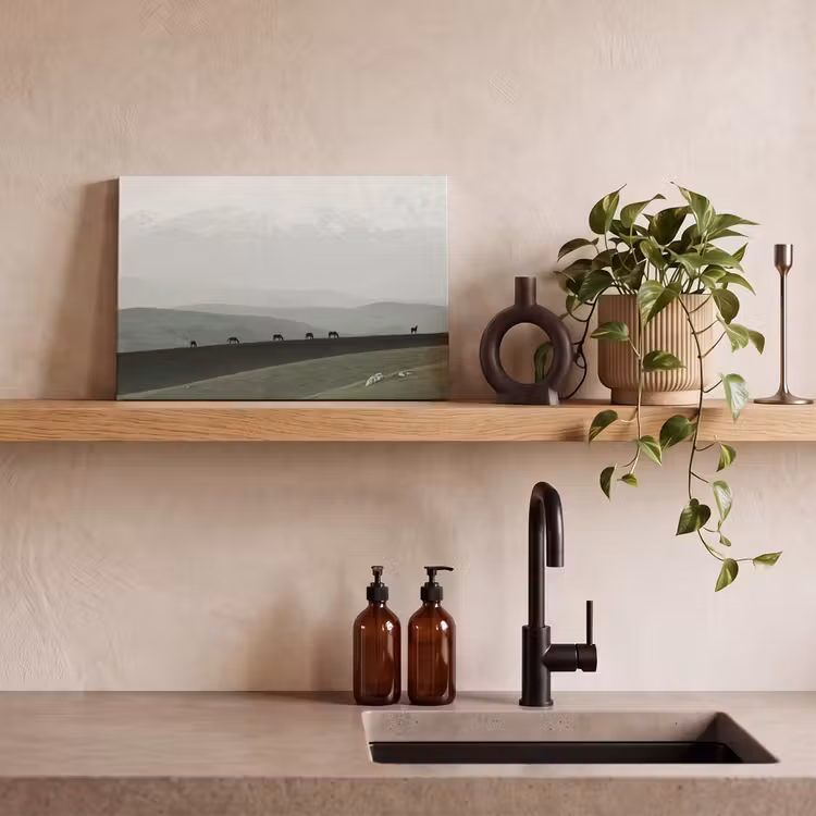 Canvas schilderij - Grijs - Berg - Paarden — 3