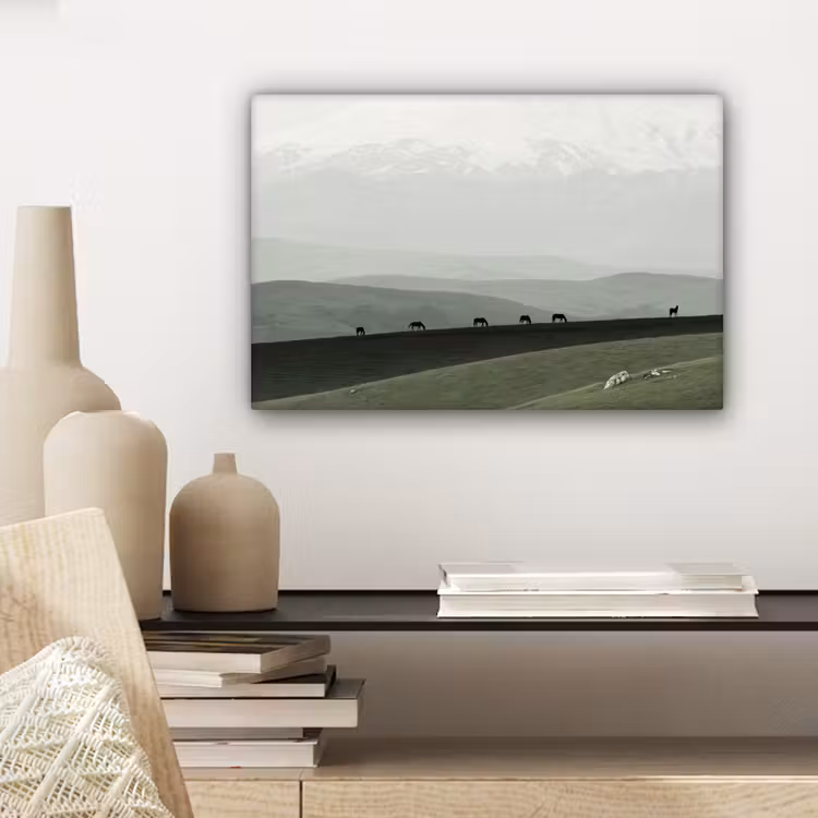 Canvas schilderij - Grijs - Berg - Paarden — 5