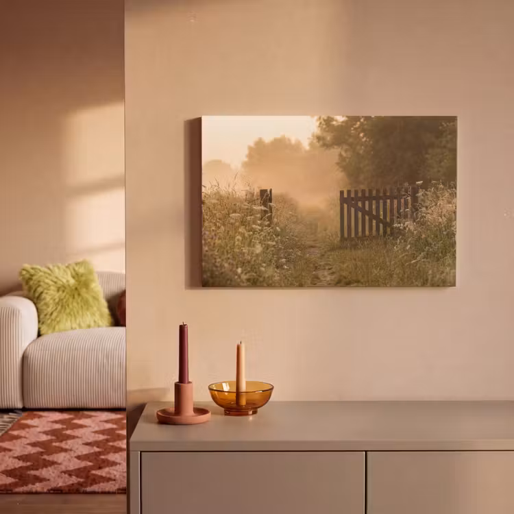 Canvas schilderij - Hek - Natuur - Mist - Veld — 2