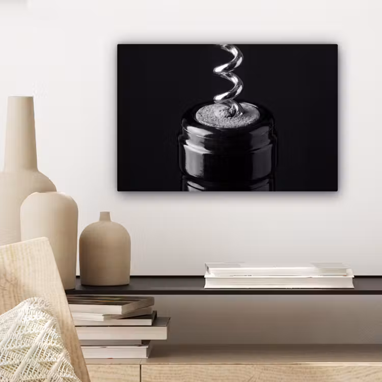 Canvas schilderij - Kurkentrekker - Wijn - Zwart - Wit — 5