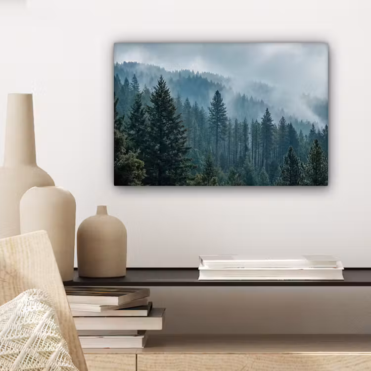 Canvas schilderij - Naaldwoud - Bergen - Mist — 5
