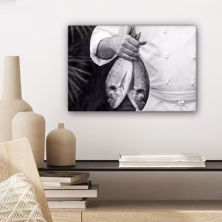 Canvas schilderij - Vissen - Chef - Zwart - Wit — 5