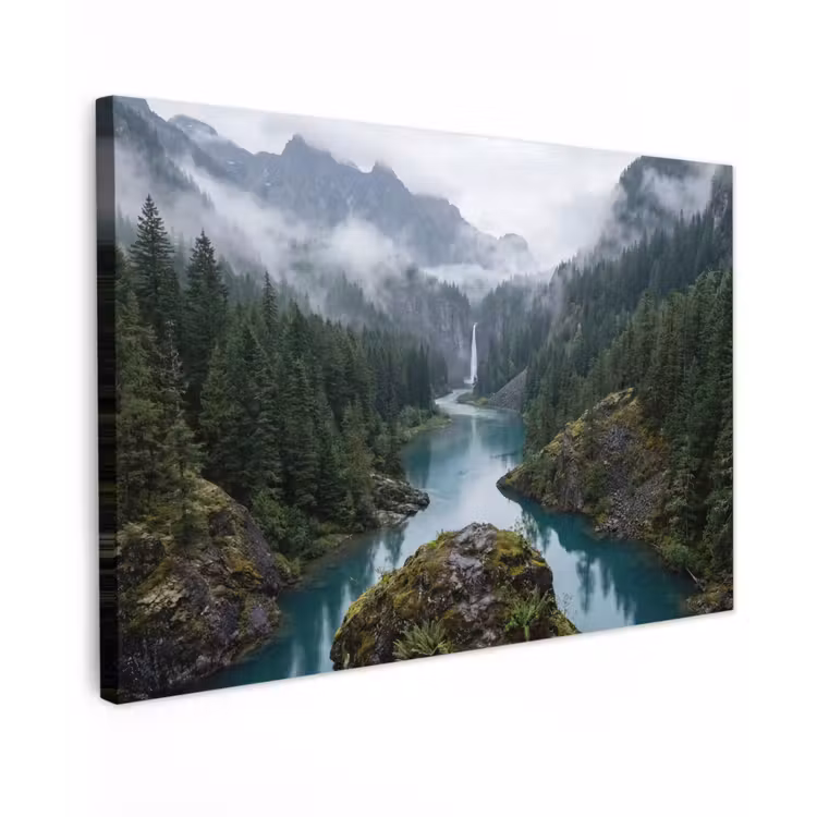 Canvas schilderij - Waterval - Bomen - Bergen — 1