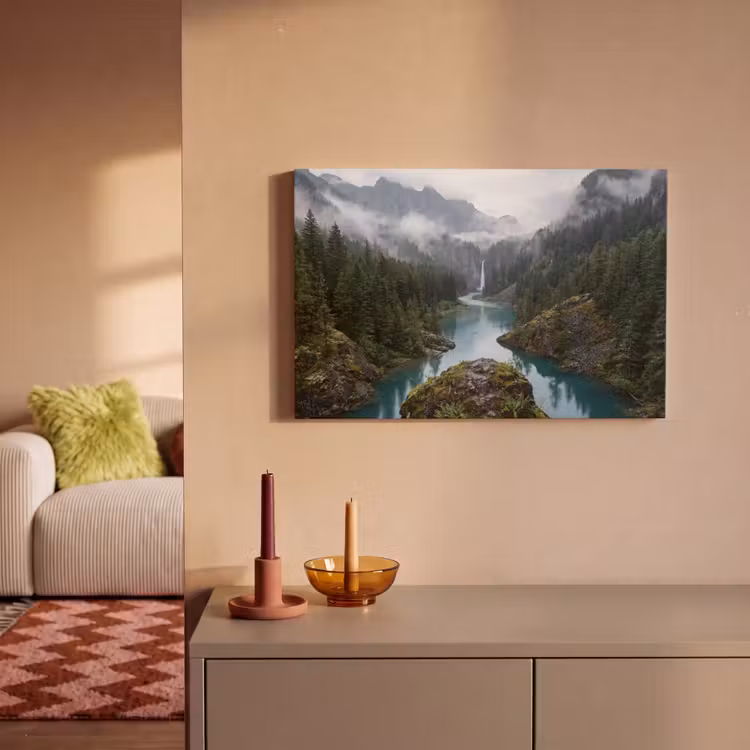 Canvas schilderij - Waterval - Bomen - Bergen — 2