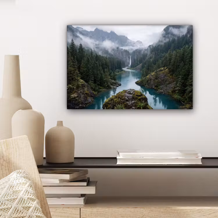 Canvas schilderij - Waterval - Bomen - Bergen — 5