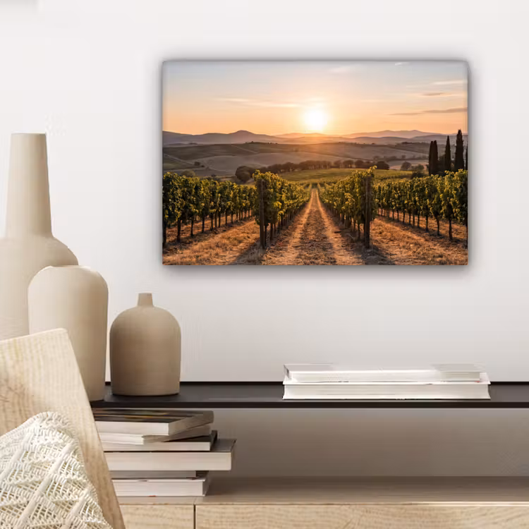 Canvas schilderij - Wijngaard - Zonsondergang - Landschap — 5