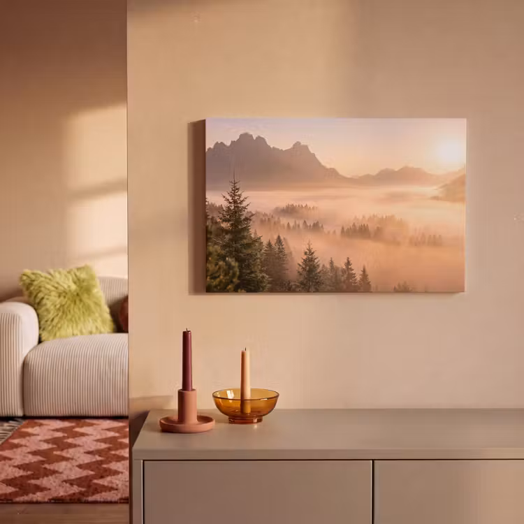 Canvas schilderij - Zonlicht - Mist - Bergen - Bomen — 2