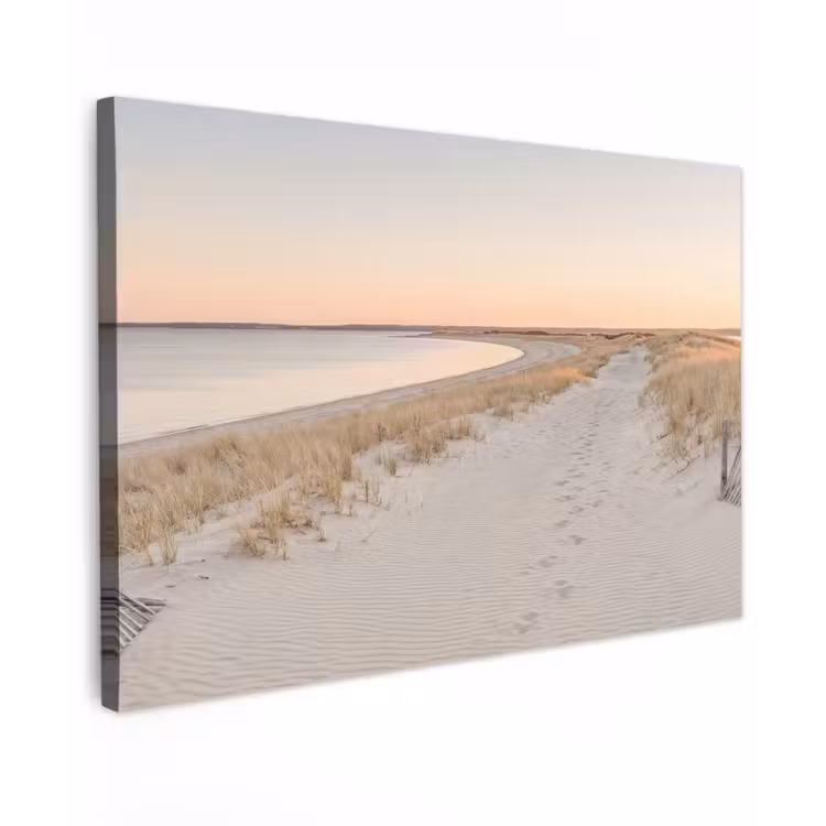 Canvas schilderij - Kustlijn - Horizon - Hek — 1