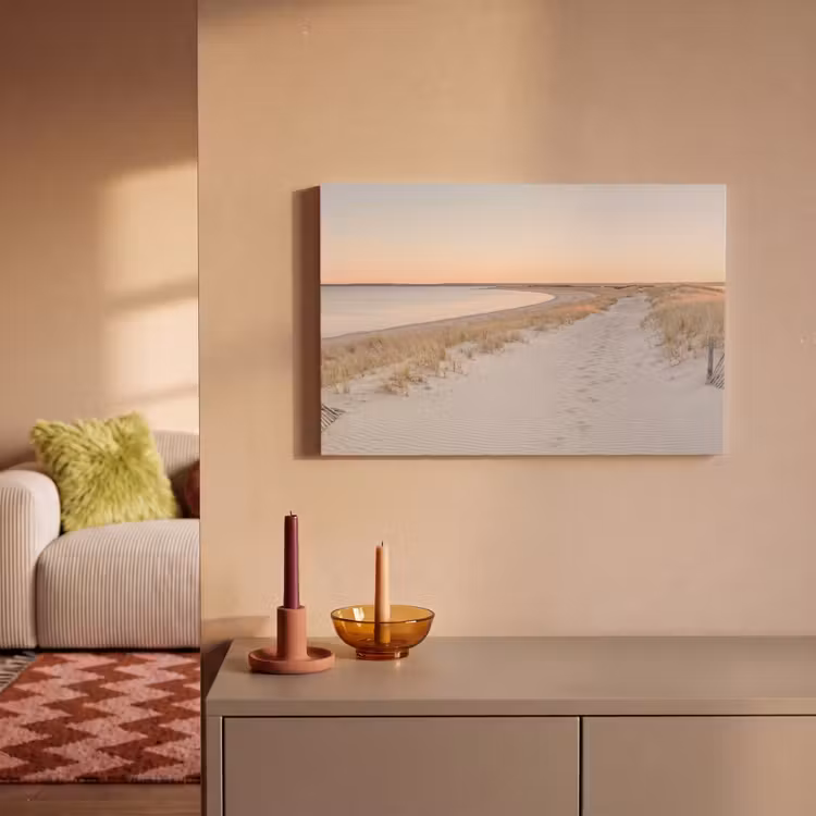 Canvas schilderij - Kustlijn - Horizon - Hek — 2