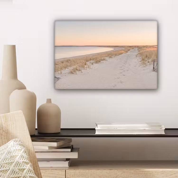 Canvas schilderij - Kustlijn - Horizon - Hek — 5