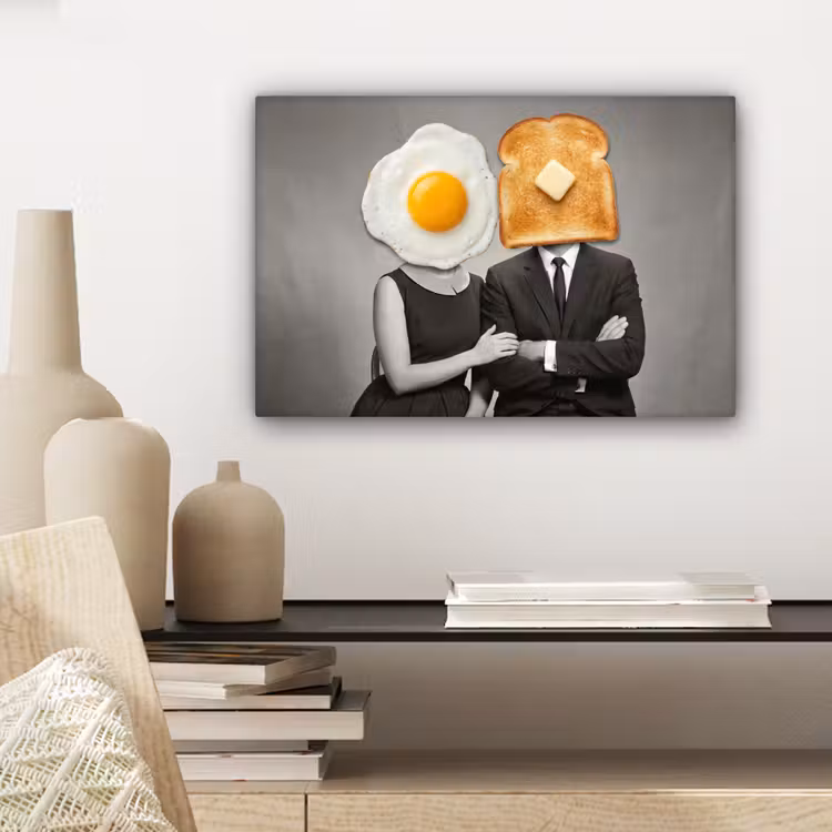 Canvas schilderij - Ontbijt - Koppel - Ei - Brood — 5