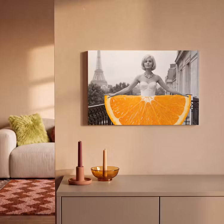 Canvas schilderij - Sinaasappel - Eiffeltoren - Vrouw — 2