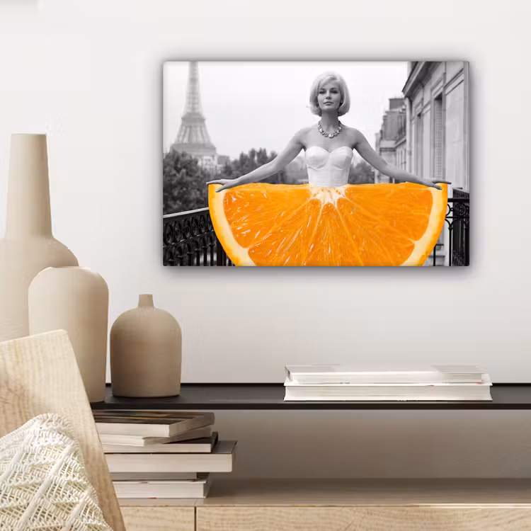 Canvas schilderij - Sinaasappel - Eiffeltoren - Vrouw — 5