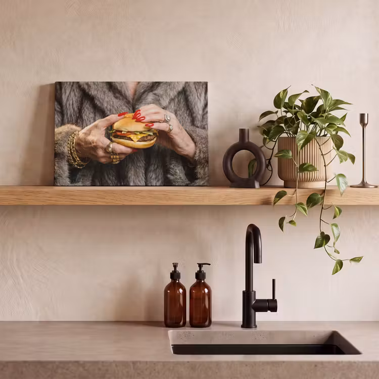 Canvas schilderij - Vrouw - Hamburger - Bontjas — 3
