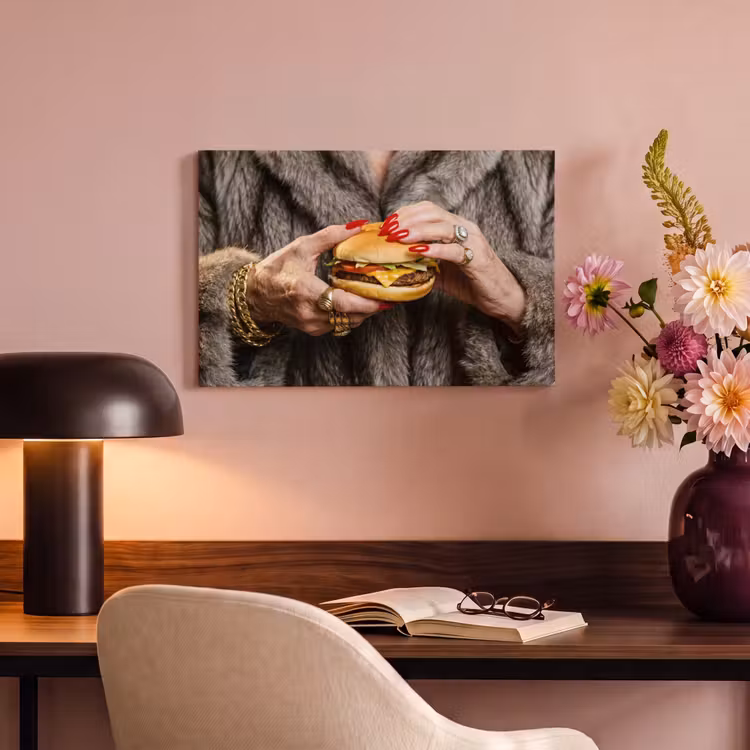 Canvas schilderij - Vrouw - Hamburger - Bontjas — 4
