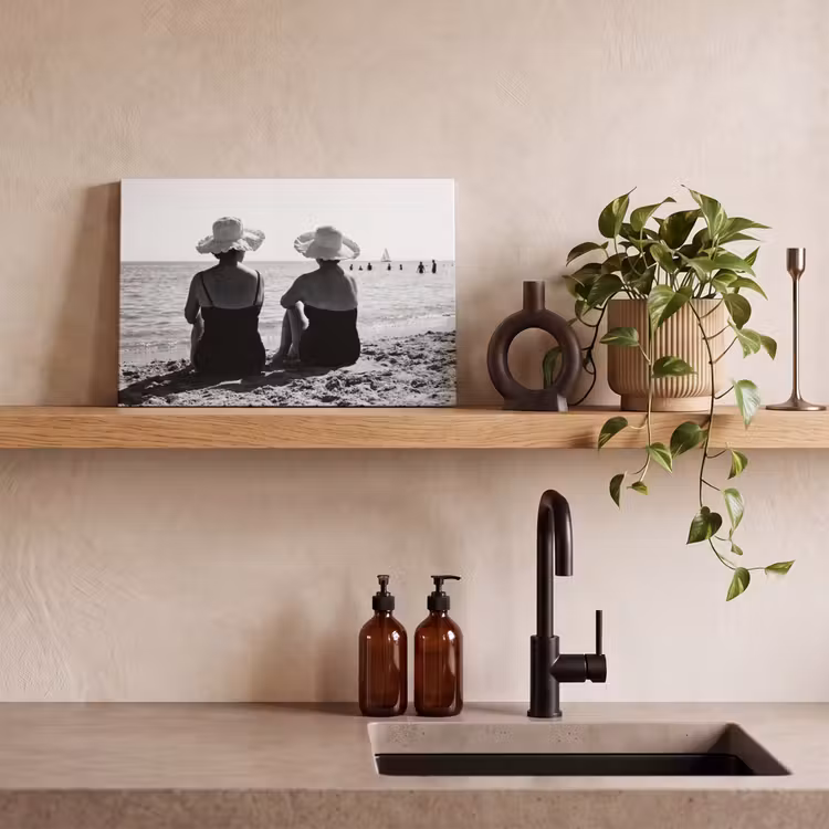Canvas schilderij - Vrouwen - Zonnehoed - Strand - Zwart - Wit — 3