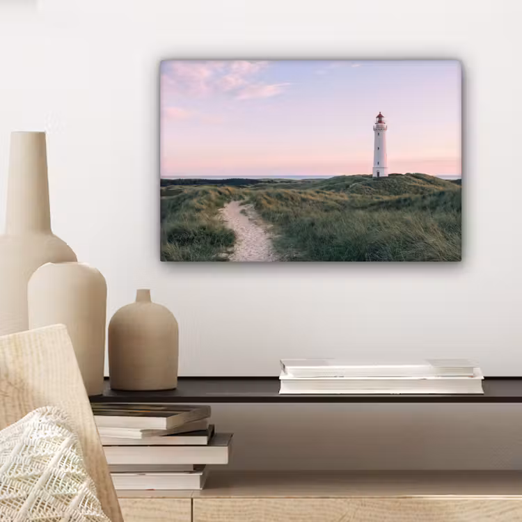 Canvas schilderij - Vuurtoren - Duinlandschap - Zee — 5