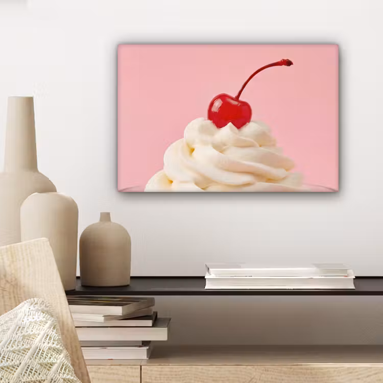 Canvas schilderij - Kers - Slagroom - Roze — 5