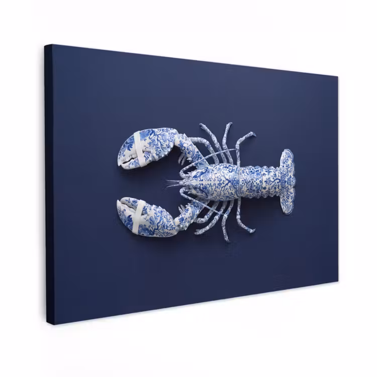 Canvas schilderij - Kreeft - Porselein - Delfts - Blauw — 1