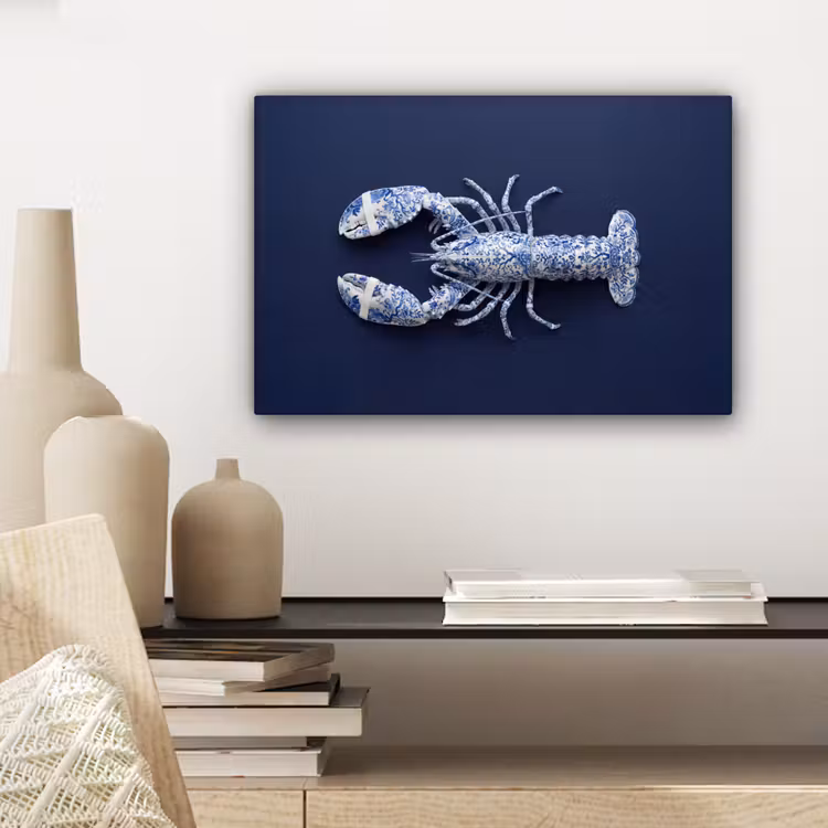 Canvas schilderij - Kreeft - Porselein - Delfts - Blauw — 5