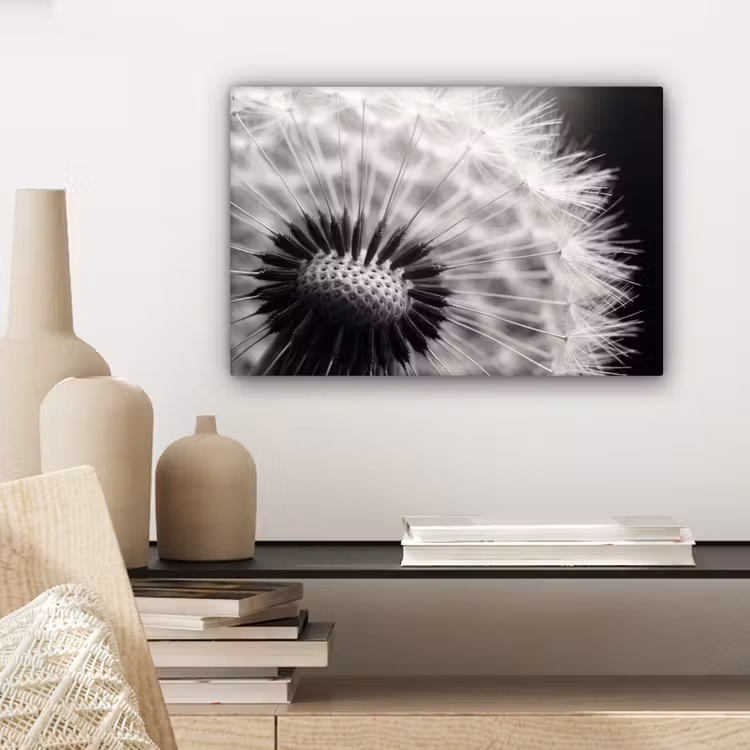 Canvas schilderij - Paardenbloem - Zwart - Wit — 5