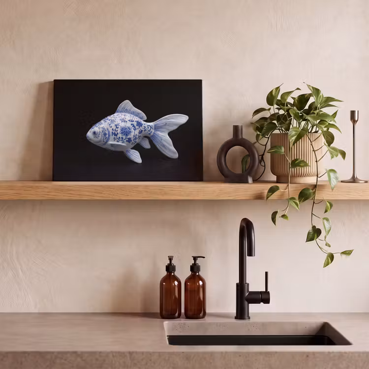 Canvas schilderij - Porselein - Goudvis - Delfts - Blauw — 3
