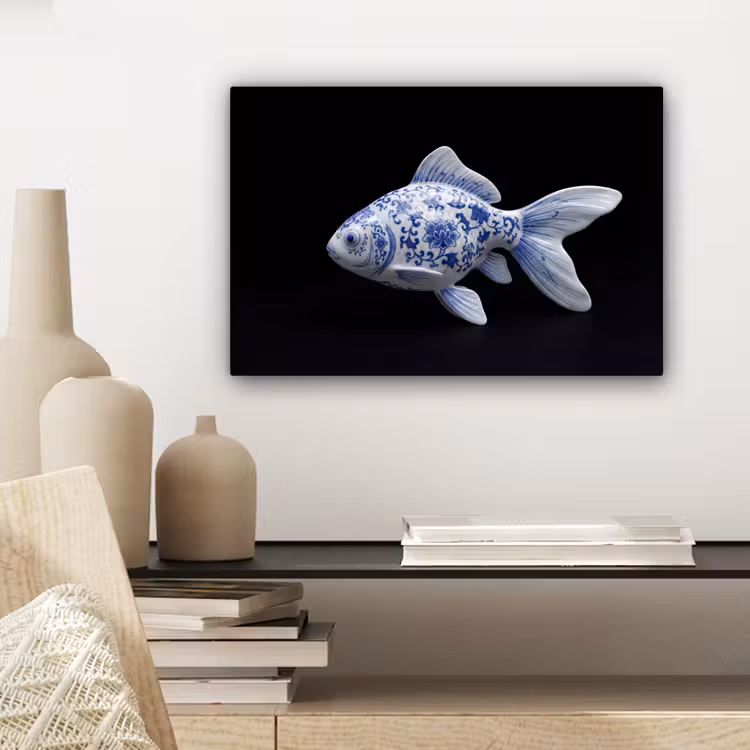 Canvas schilderij - Porselein - Goudvis - Delfts - Blauw — 5