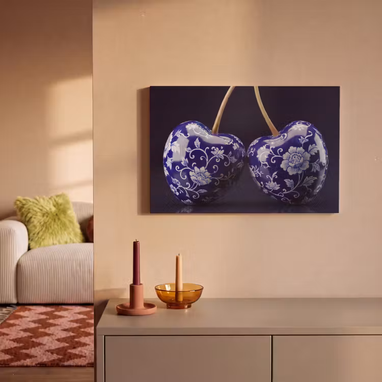Canvas schilderij - Porselein- Kersen - Delfts - Blauw — 2