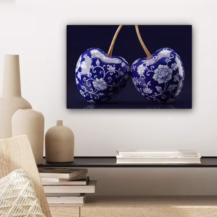 Canvas schilderij - Porselein- Kersen - Delfts - Blauw — 5