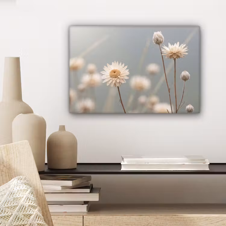 Canvas schilderij - Strobloemen - Wit - Daglicht — 5