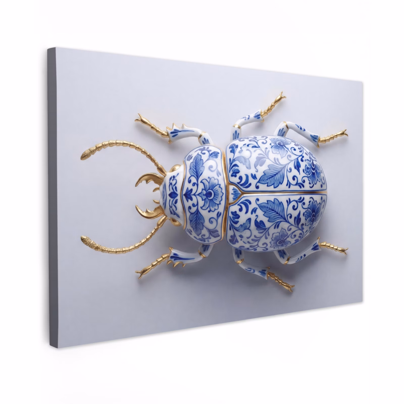 Canvas schilderij - Kever - Delfts - Blauw - Goud — 1