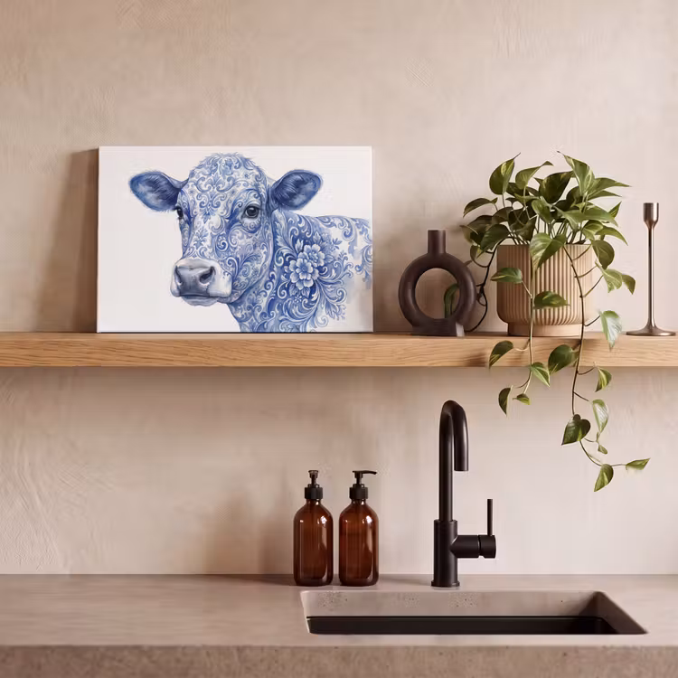 Canvas schilderij - Illustratie - Koe - Blauw — 3