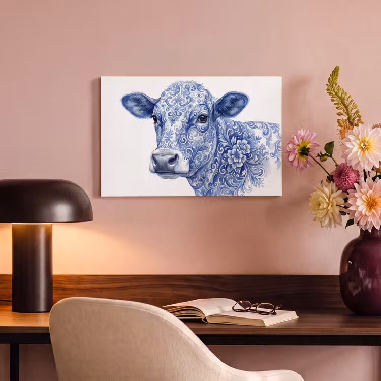 Canvas schilderij - Illustratie - Koe - Blauw — 4