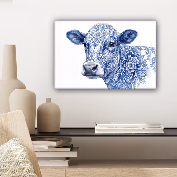Canvas schilderij - Illustratie - Koe - Blauw — 5