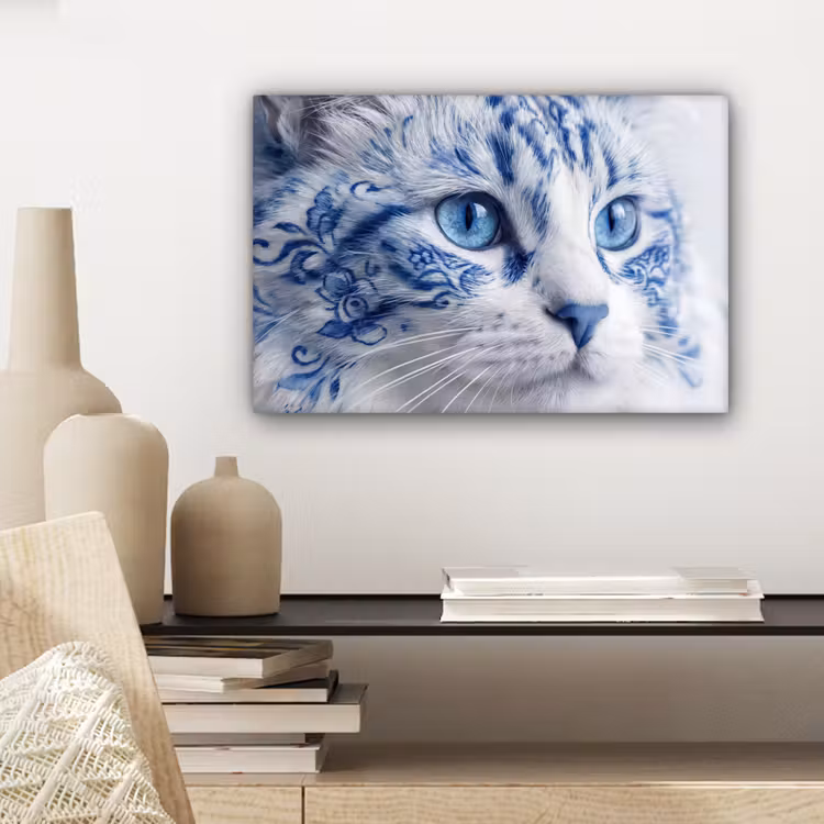 Canvas schilderij - Kat - Patroon - Blauw — 5