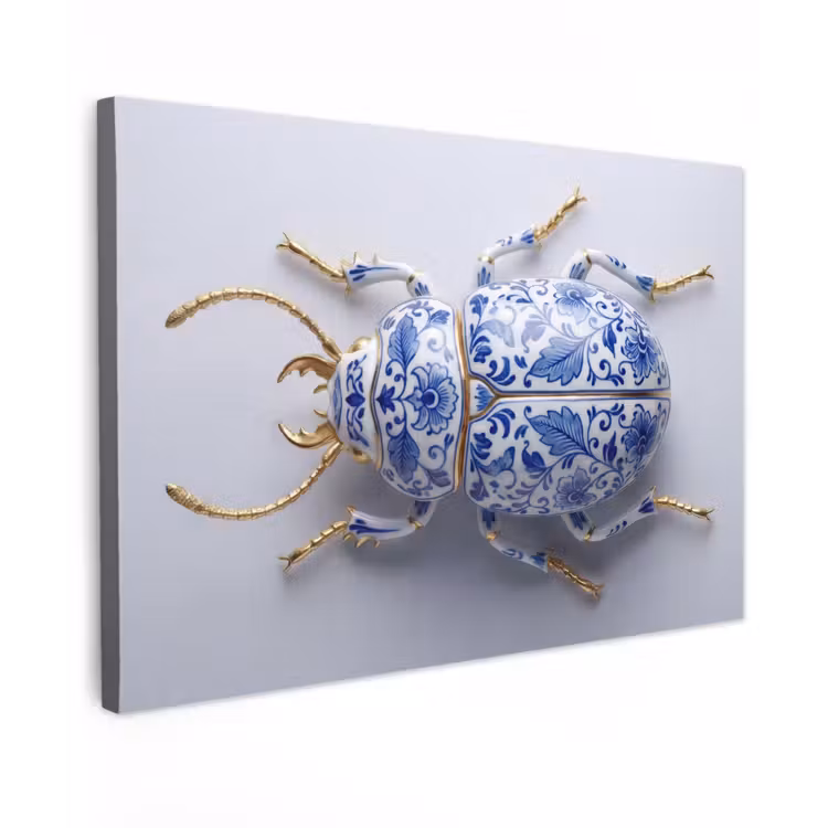 Canvas schilderij - Kever - Delfts - Blauw - Goud — 1