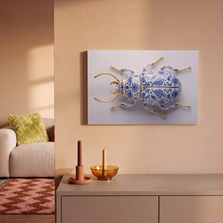 Canvas schilderij - Kever - Delfts - Blauw - Goud — 2