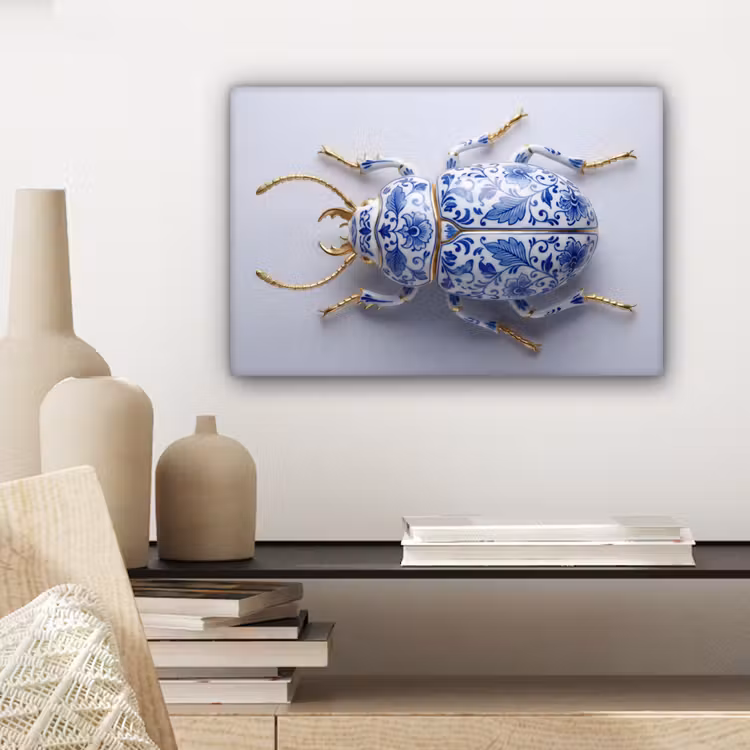 Canvas schilderij - Kever - Delfts - Blauw - Goud — 5